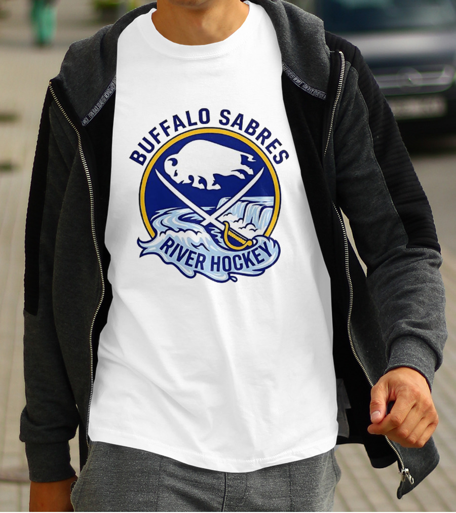 Buffalo Sabres River Hockey White Buffalo And Swords T-Shirt