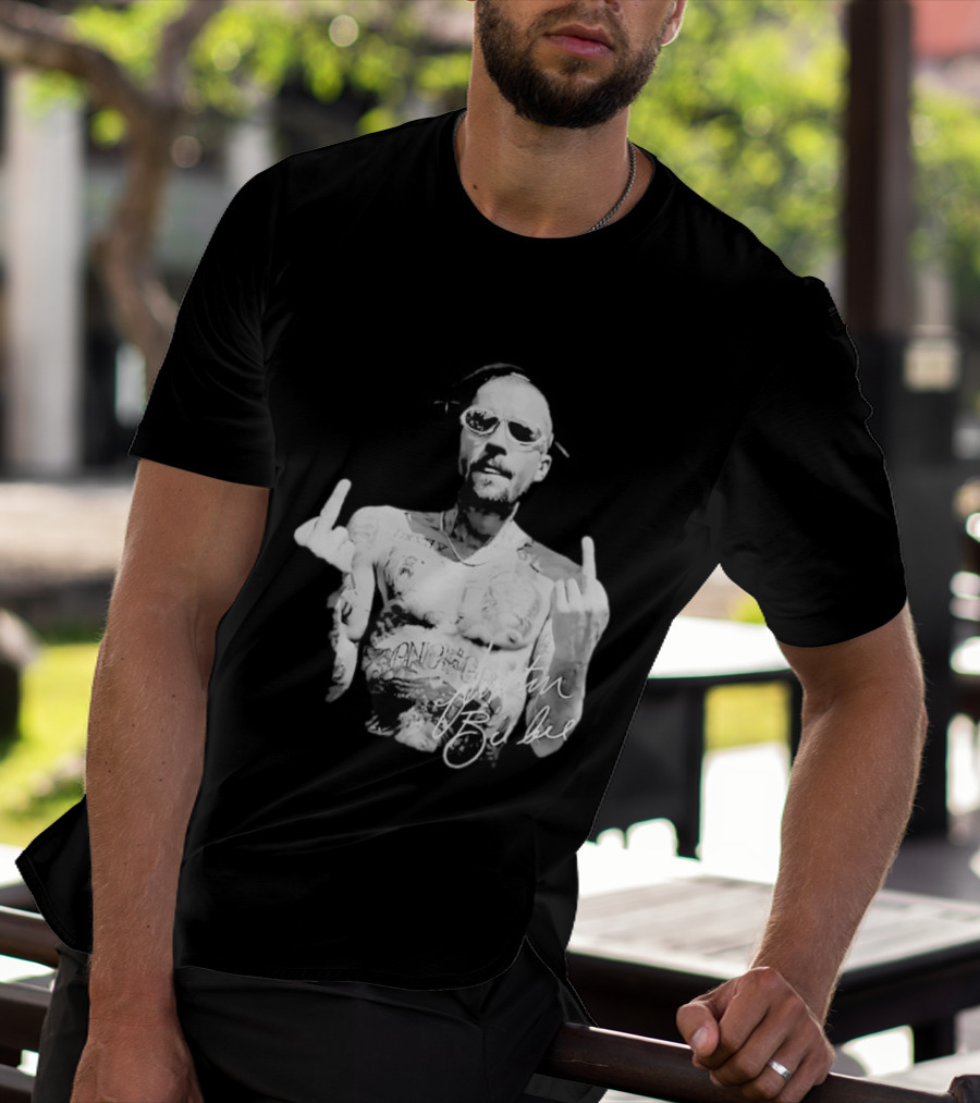 Justin Bieber Middle Finger Bieberchella World Tour 2026 Black And White Tattoo T-Shirt