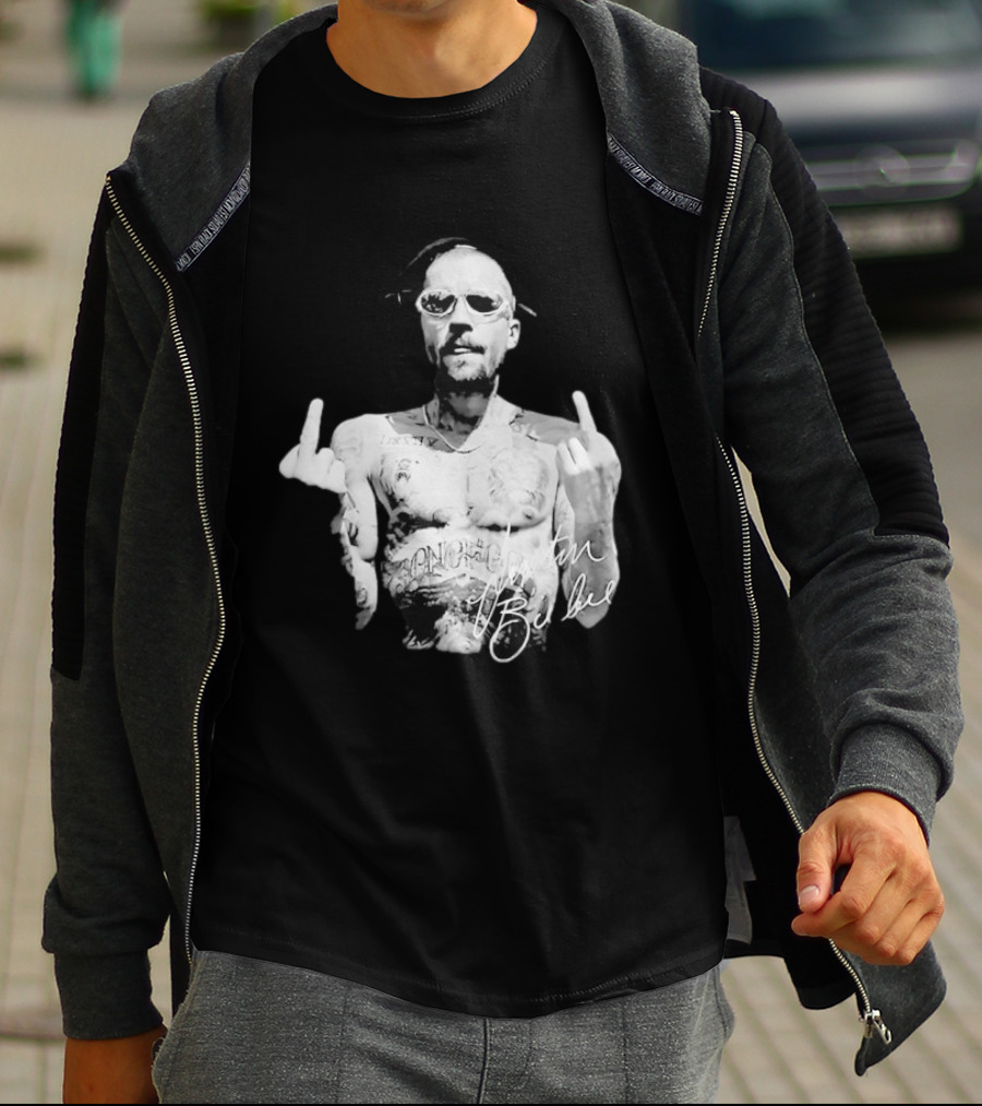 Justin Bieber Middle Finger Bieberchella World Tour 2026 Black And White Tattoo T-Shirt