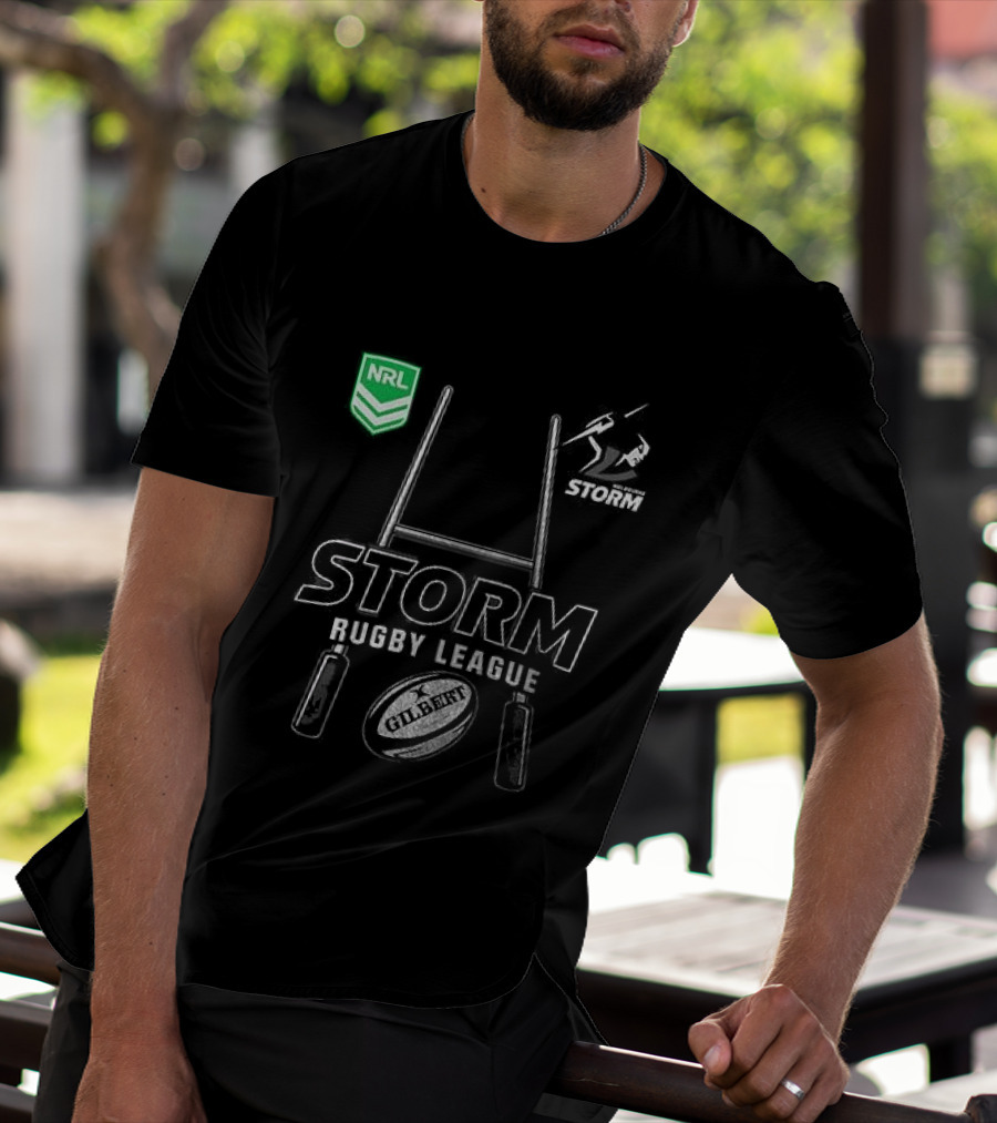Melbourne Storm Rugby League NRL X Harley Davidson Skeleton Rugby Ball T-Shirt