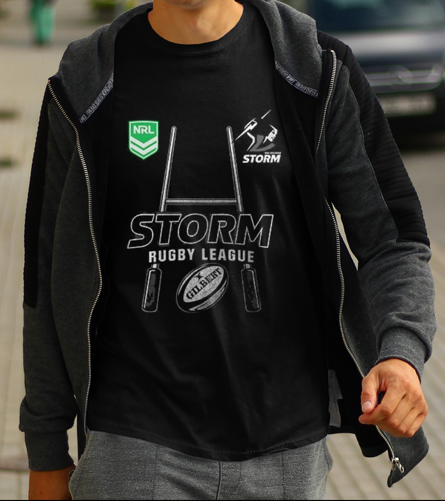 Melbourne Storm Rugby League NRL X Harley Davidson Skeleton Rugby Ball T-Shirt