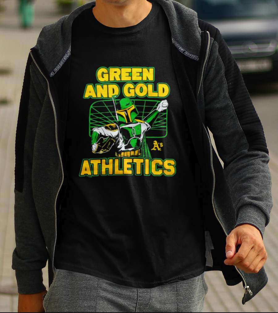 Green And Gold Athletics Dark Side Star Wars Bounty Hunter T-Shirt