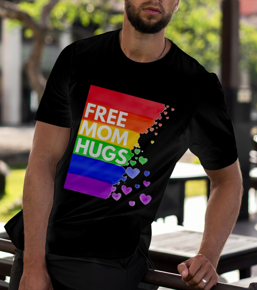 Free Mom Hugs Rainbow Hearts LGBTQ Pride Watercolor T-Shirt