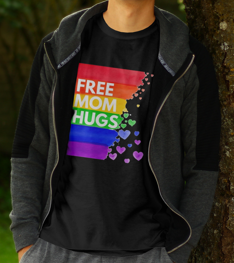 Free Mom Hugs Rainbow Hearts LGBTQ Pride Watercolor T-Shirt