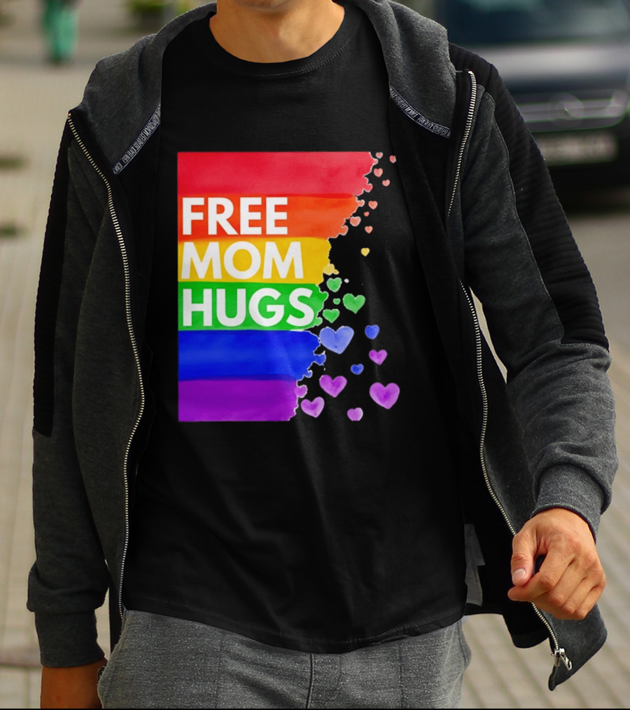 Free Mom Hugs Rainbow Hearts LGBTQ Pride Watercolor T-Shirt