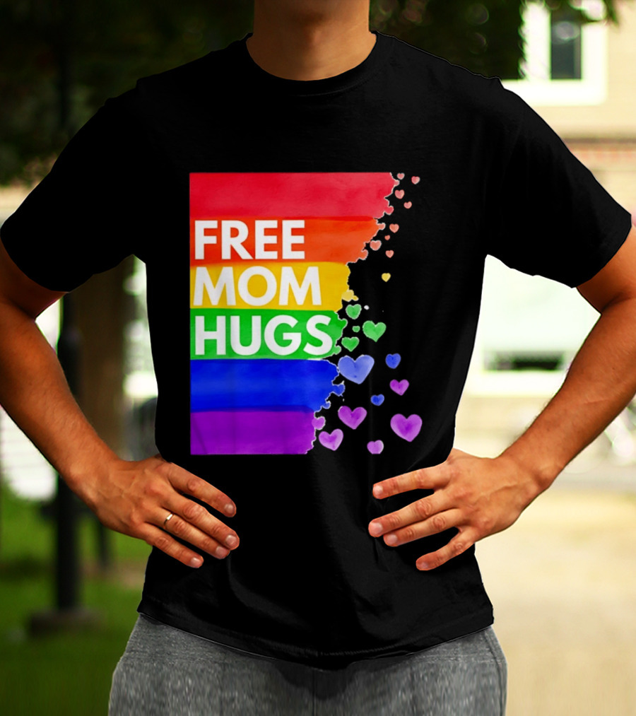 Free Mom Hugs Rainbow Hearts LGBTQ Pride Watercolor T-Shirt