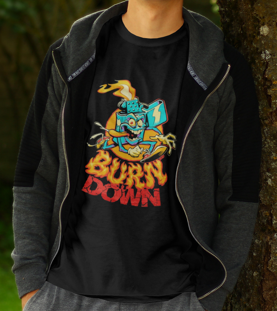 Burn It Down Lighter Mascot With Flames T-Shirt