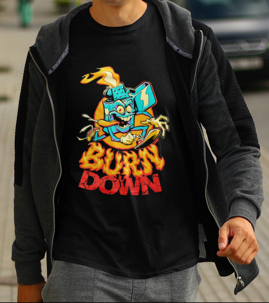 Burn It Down Lighter Mascot With Flames T-Shirt