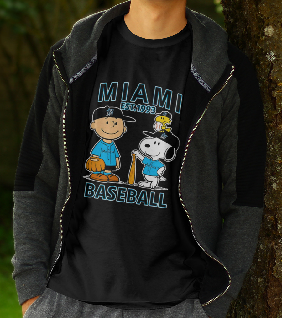 Charlie Brown Snoopy Woodstock Miami Baseball Est 1993 T-Shirt