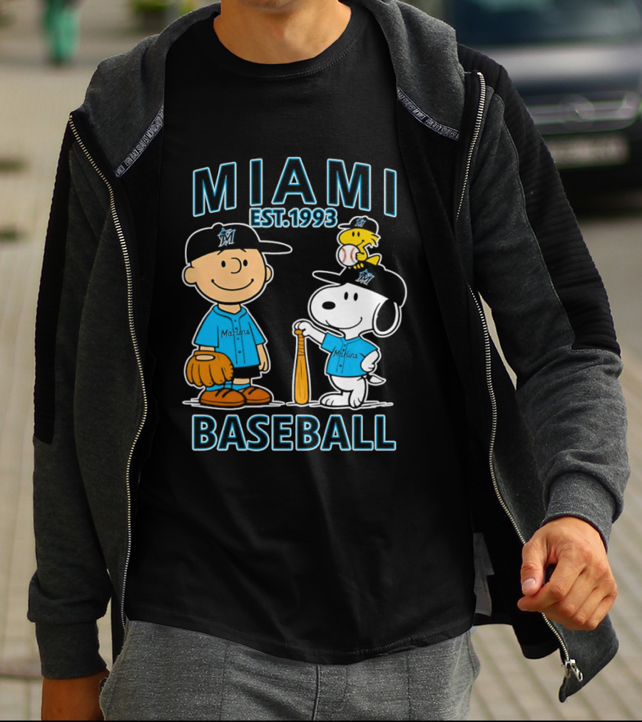 Charlie Brown Snoopy Woodstock Miami Baseball Est 1993 T-Shirt