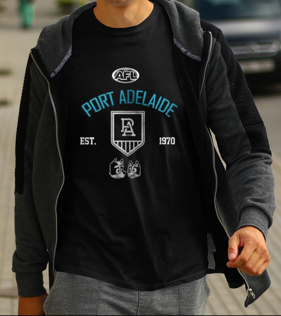 Port Adelaide AFL Blue Dog Cartoon Est 1870 T-Shirt