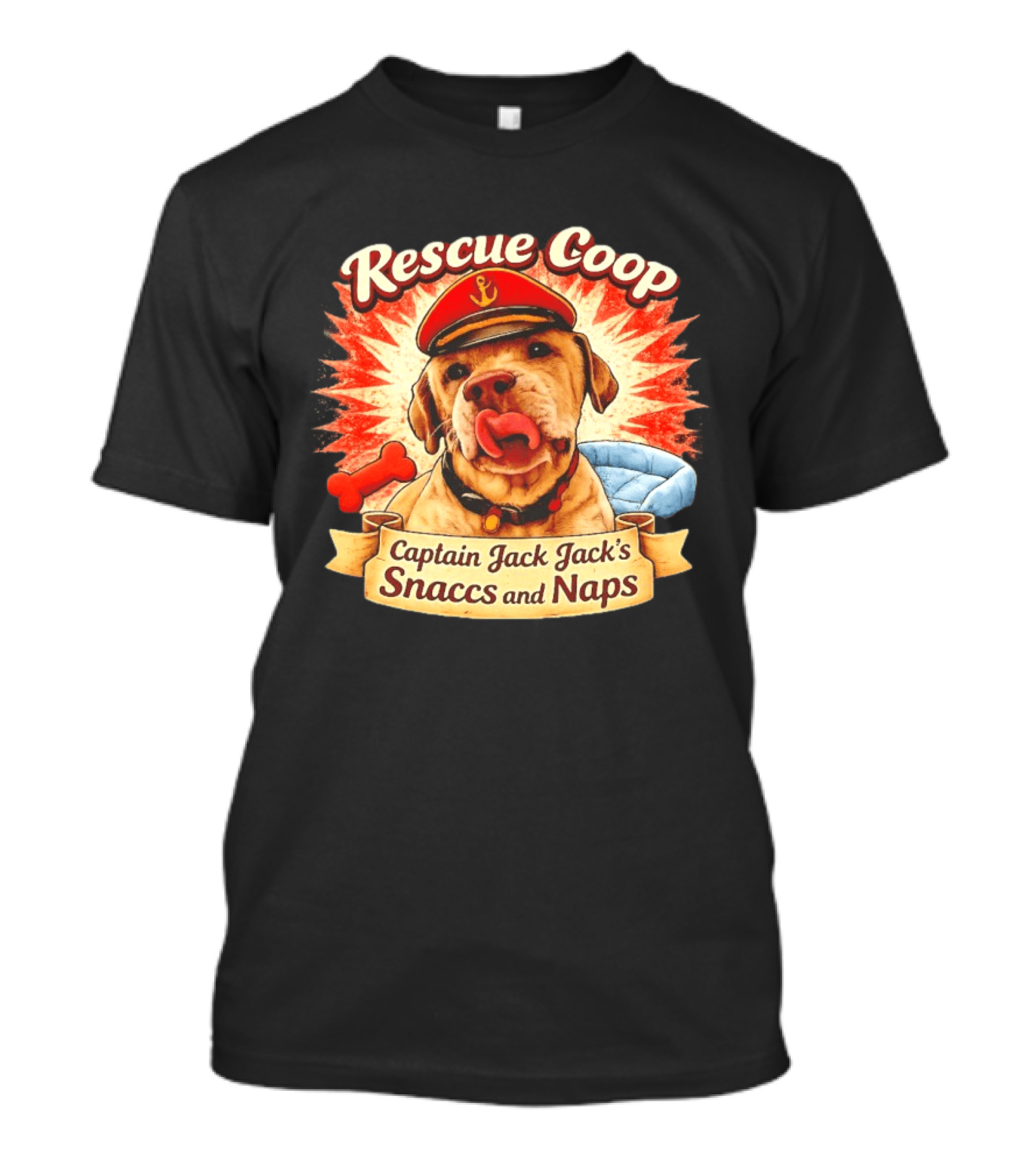 Rescue Coop Captain Jack Jack's Snaccs And Naps Dog Lover Fun T-Shirt