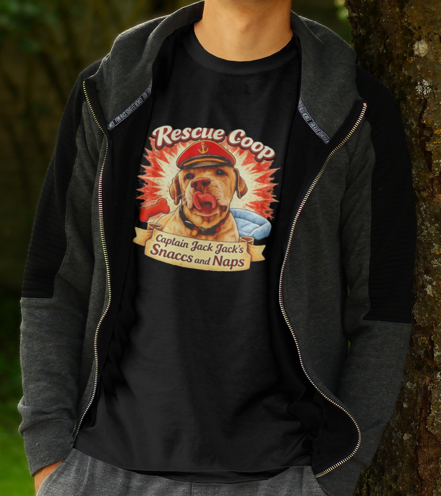 Rescue Coop Captain Jack Jack's Snaccs And Naps Dog Lover Fun T-Shirt