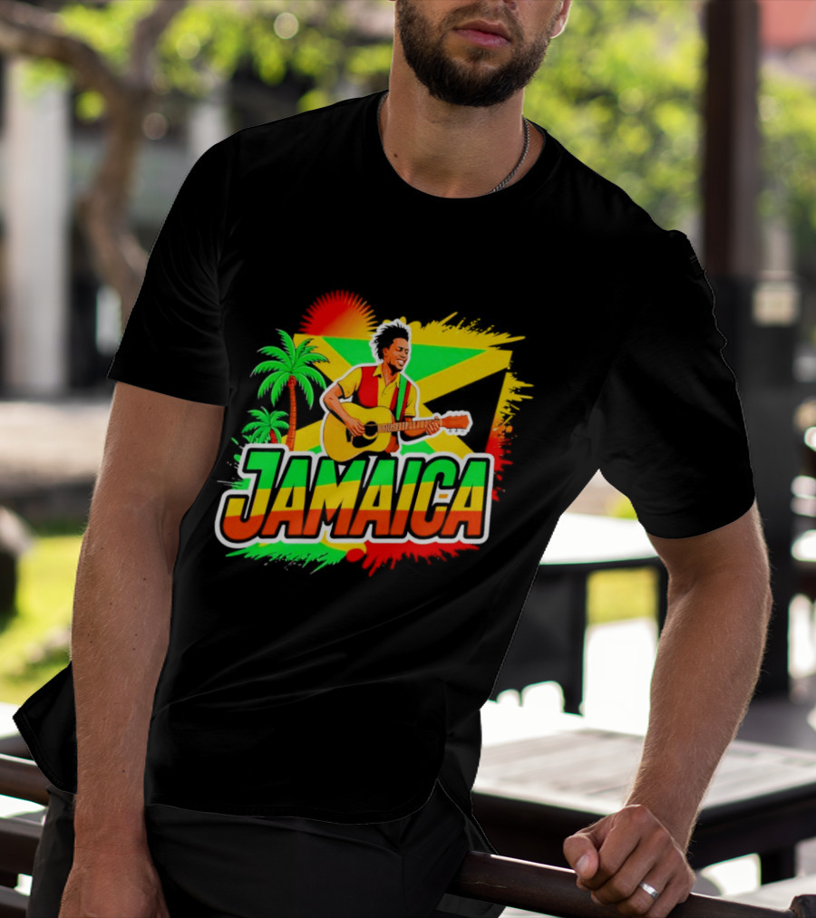 Jamaica Musician 2026 Vibrant Island Vibes Guitarist Flag T-Shirt