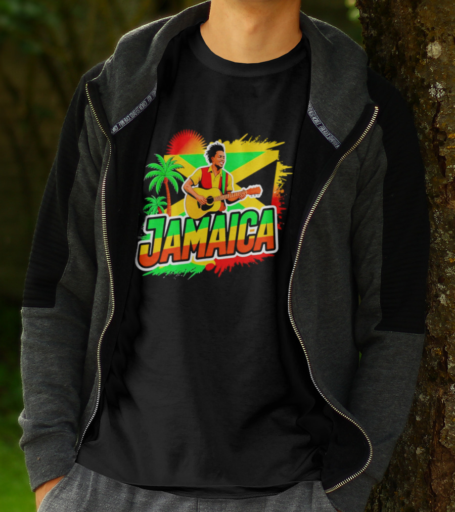 Jamaica Musician 2026 Vibrant Island Vibes Guitarist Flag T-Shirt