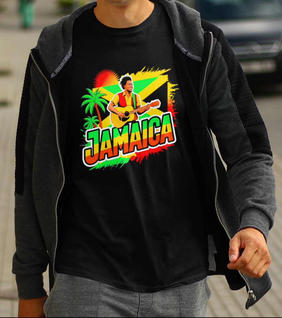 Jamaica Musician 2026 Vibrant Island Vibes Guitarist Flag T-Shirt