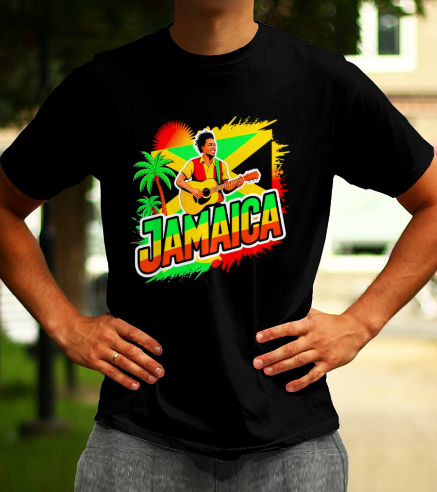 Jamaica Musician 2026 Vibrant Island Vibes Guitarist Flag T-Shirt