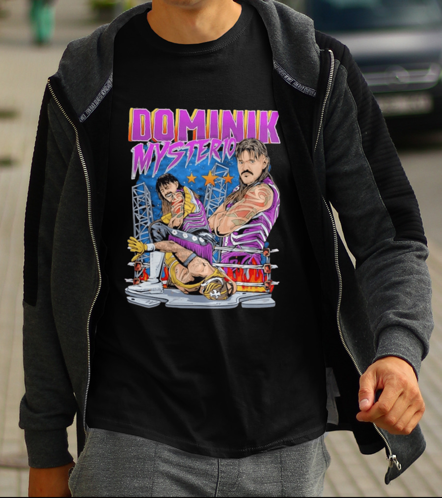 Dominik Mysterio Wrestling Match Illustration Purple Star T-Shirt