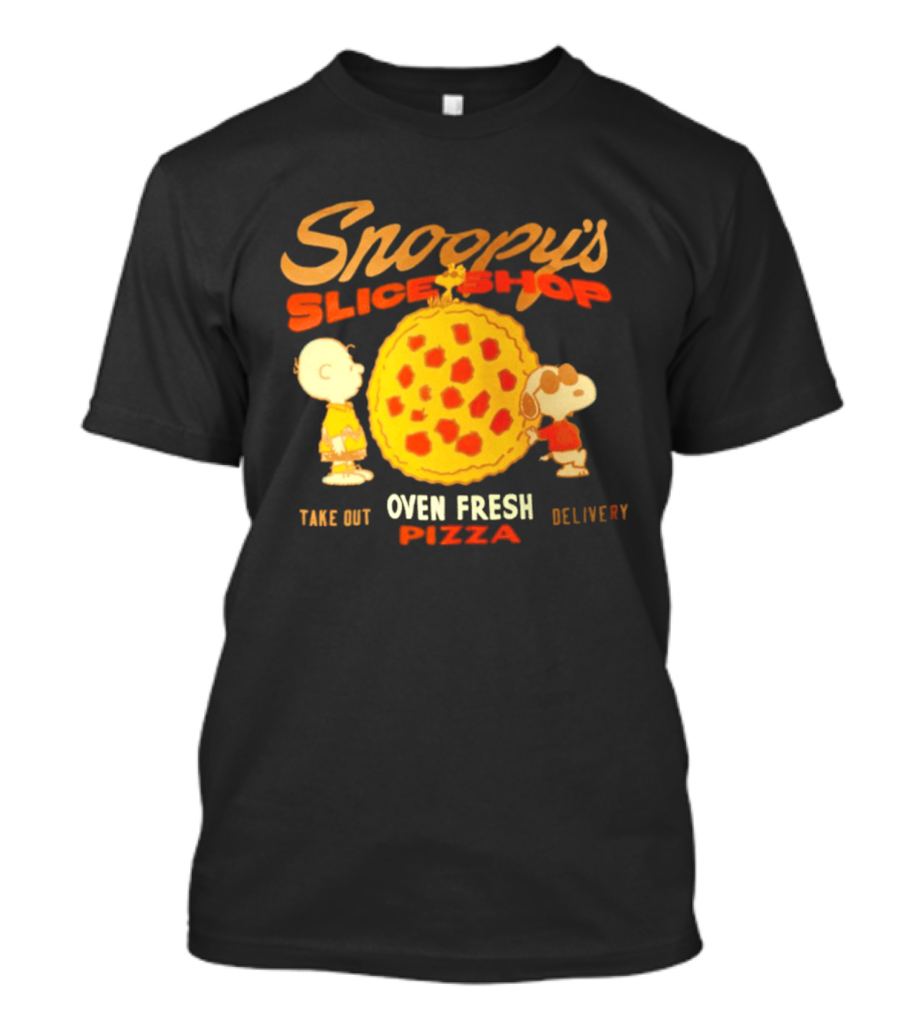 Snoopy's Slice Shop Oven Fresh Pizza Take Out Delivery T-Shirt