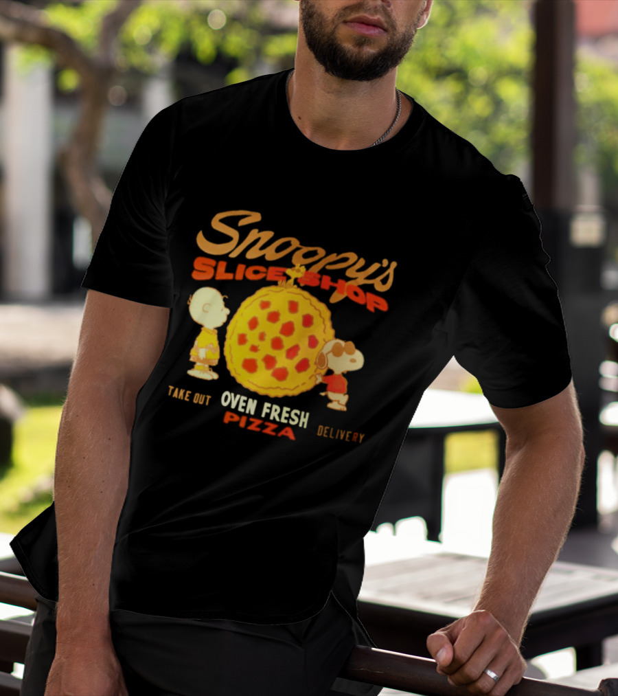 Snoopy's Slice Shop Oven Fresh Pizza Take Out Delivery T-Shirt