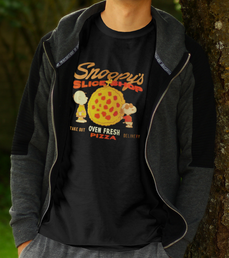 Snoopy's Slice Shop Oven Fresh Pizza Take Out Delivery T-Shirt