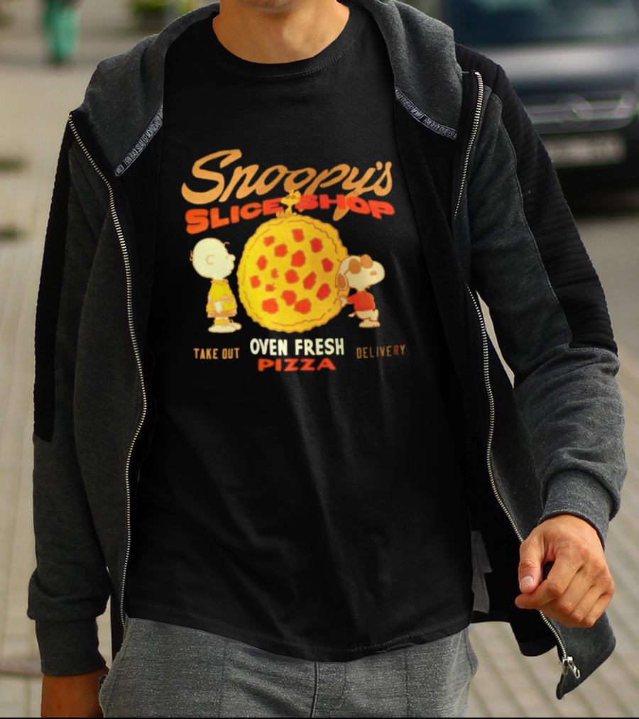 Snoopy's Slice Shop Oven Fresh Pizza Take Out Delivery T-Shirt