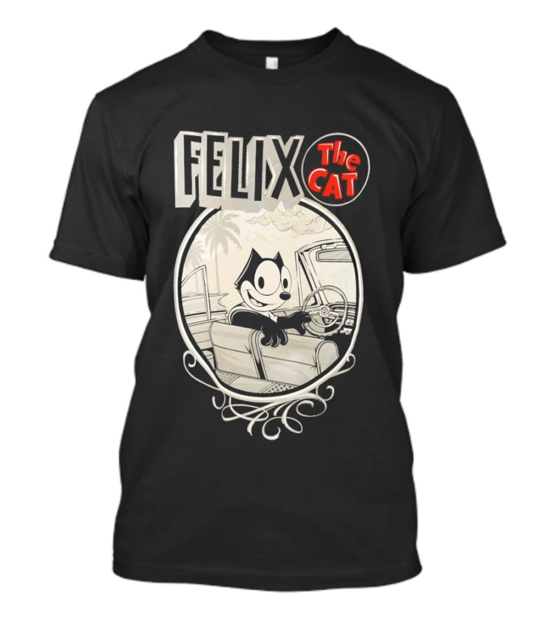 Felix The Cat Driving Car By Mister Cartoon With Palm Tree T-Shirt