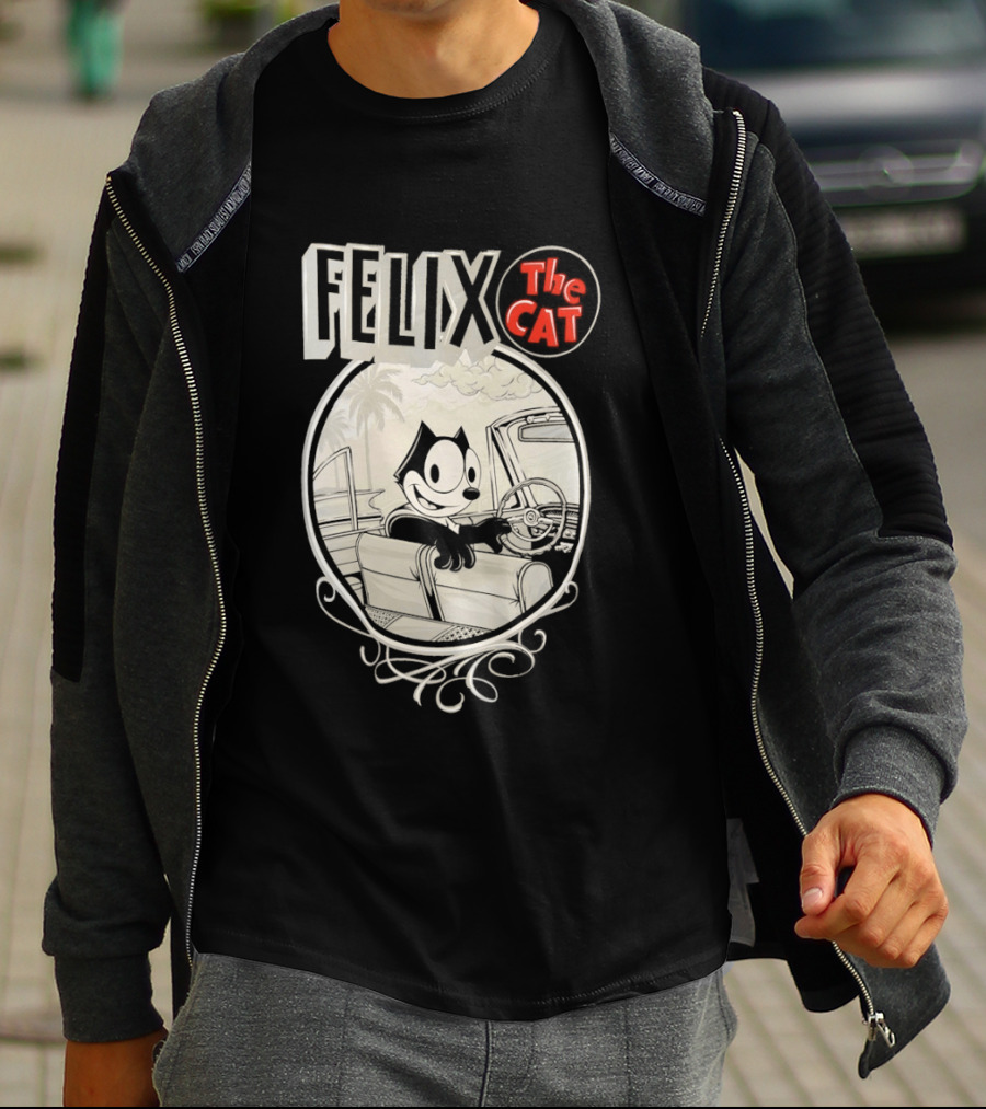 Felix The Cat Driving Car By Mister Cartoon With Palm Tree T-Shirt