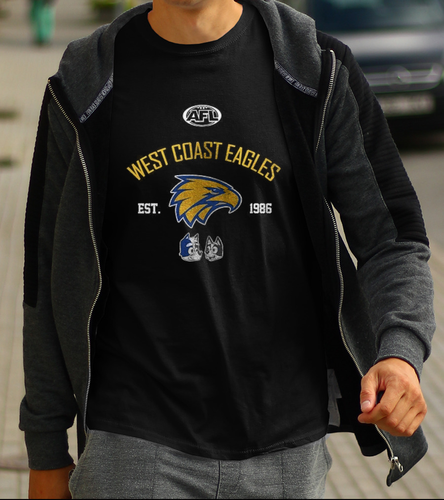 AFL West Coast Eagles Est 1986 Blue Dog Collab Football Cartoon T-Shirt