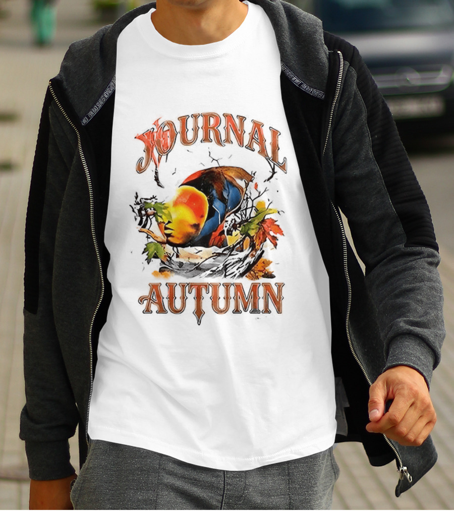 Journal Autumn Colorful Bird And Leaves T-Shirt