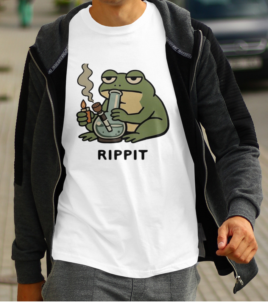 Rippit Frog Smoking Bong Meme Funny Cartoon T-Shirt