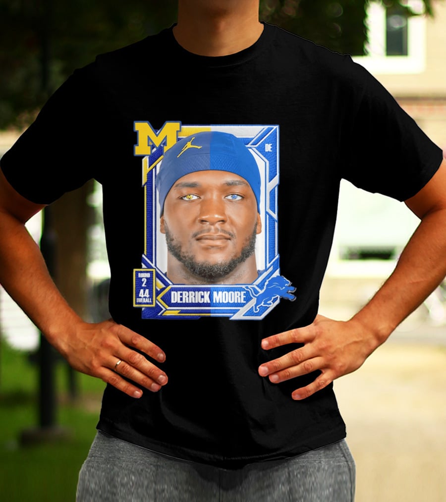 Derrick Moore Detroit Lions Round 2 Pick 44 Michigan 2026 Draft T-Shirt
