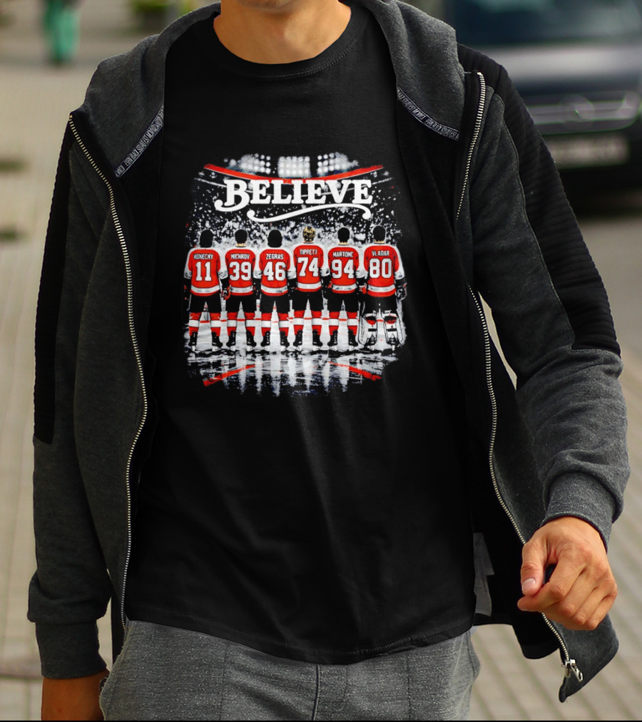 Believe Philadelphia Flyers Konecny Michkov Zegras Tippett Martone Vladar NHL Team Back View T-Shirt