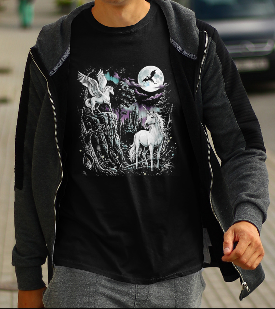 Fantasy Unicorn Neon Galaxy Moonlight Enchantment T-Shirt