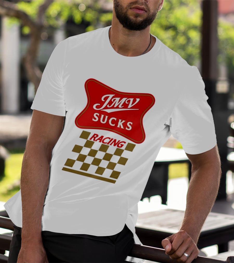 JMV Sucks Racing Checkered Flag Red And White T-Shirt
