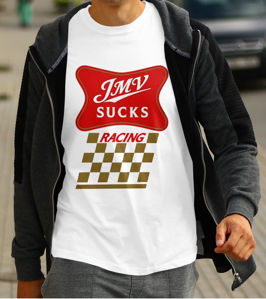 JMV Sucks Racing Checkered Flag Red And White T-Shirt