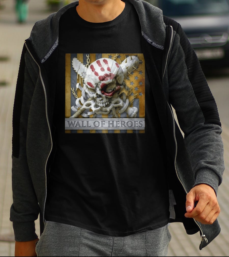 Five Finger Death Punch Wall Of Heroes Skull And Mace Chains Stars T-Shirt
