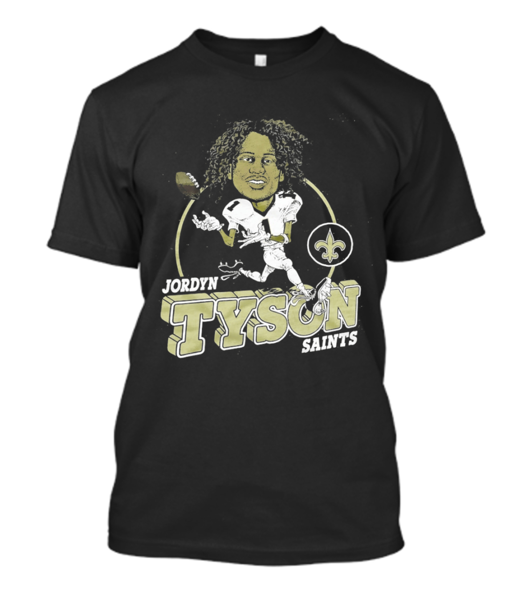 New Orleans Saints Jordyn Tyson Number 1 Caricature Fleur De Lis T-Shirt