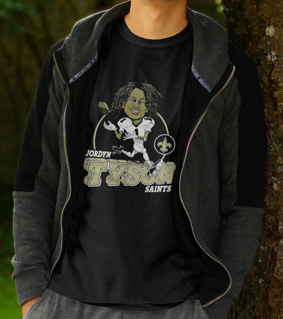 New Orleans Saints Jordyn Tyson Number 1 Caricature Fleur De Lis T-Shirt