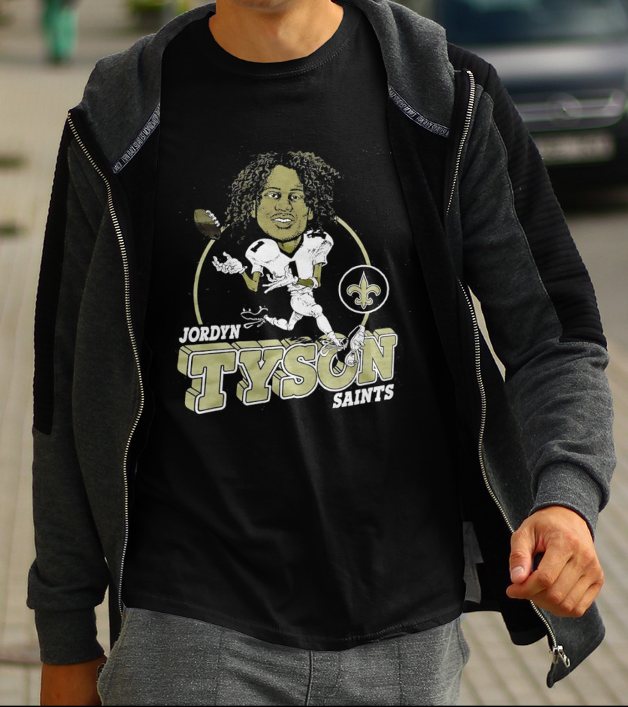 New Orleans Saints Jordyn Tyson Number 1 Caricature Fleur De Lis T-Shirt