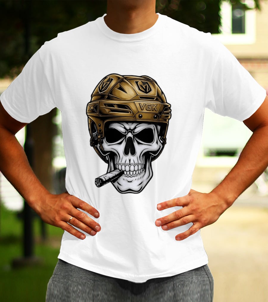 VGK Skull Helmet Vegas Golden Knights Smoking Cigar T-Shirt