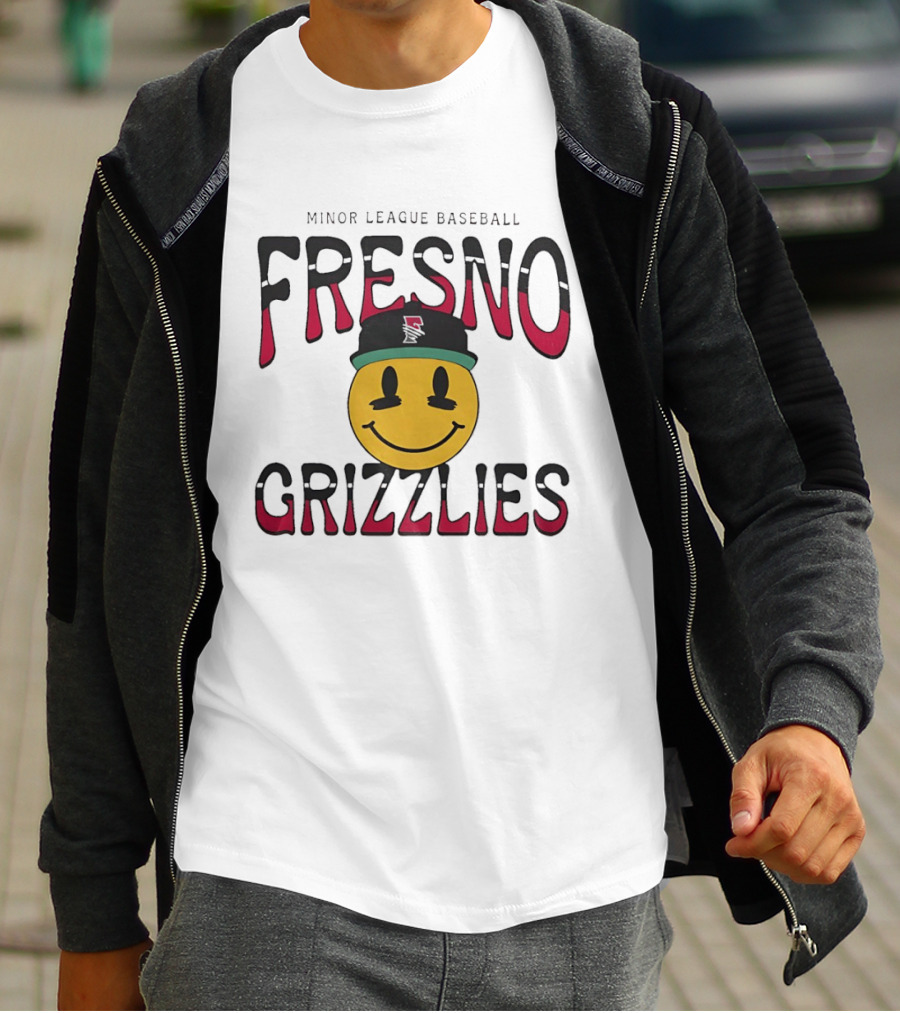 Fresno Grizzlies Minor League Baseball 70's Smiley Face Hat T-Shirt