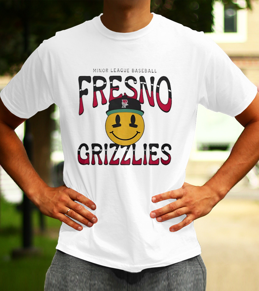 Fresno Grizzlies Minor League Baseball 70's Smiley Face Hat T-Shirt