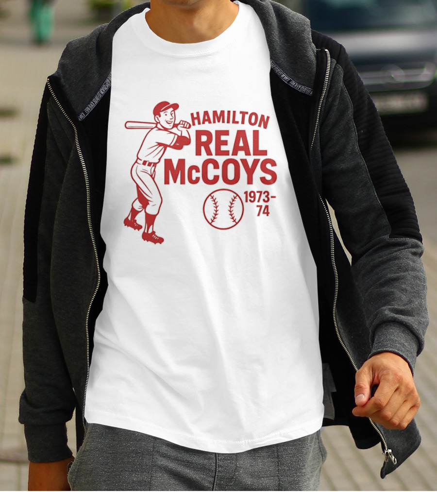 Hamilton Real McCoys Baseball 1973 1974 Retro Player T-Shirt