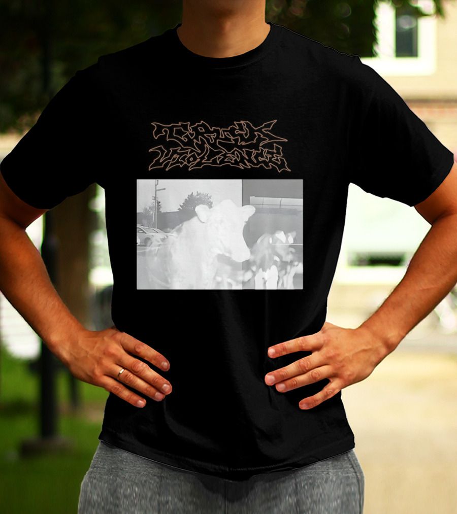 Truck Stop Violence Cow Photo Retro Style Casual Wear T-Shirt