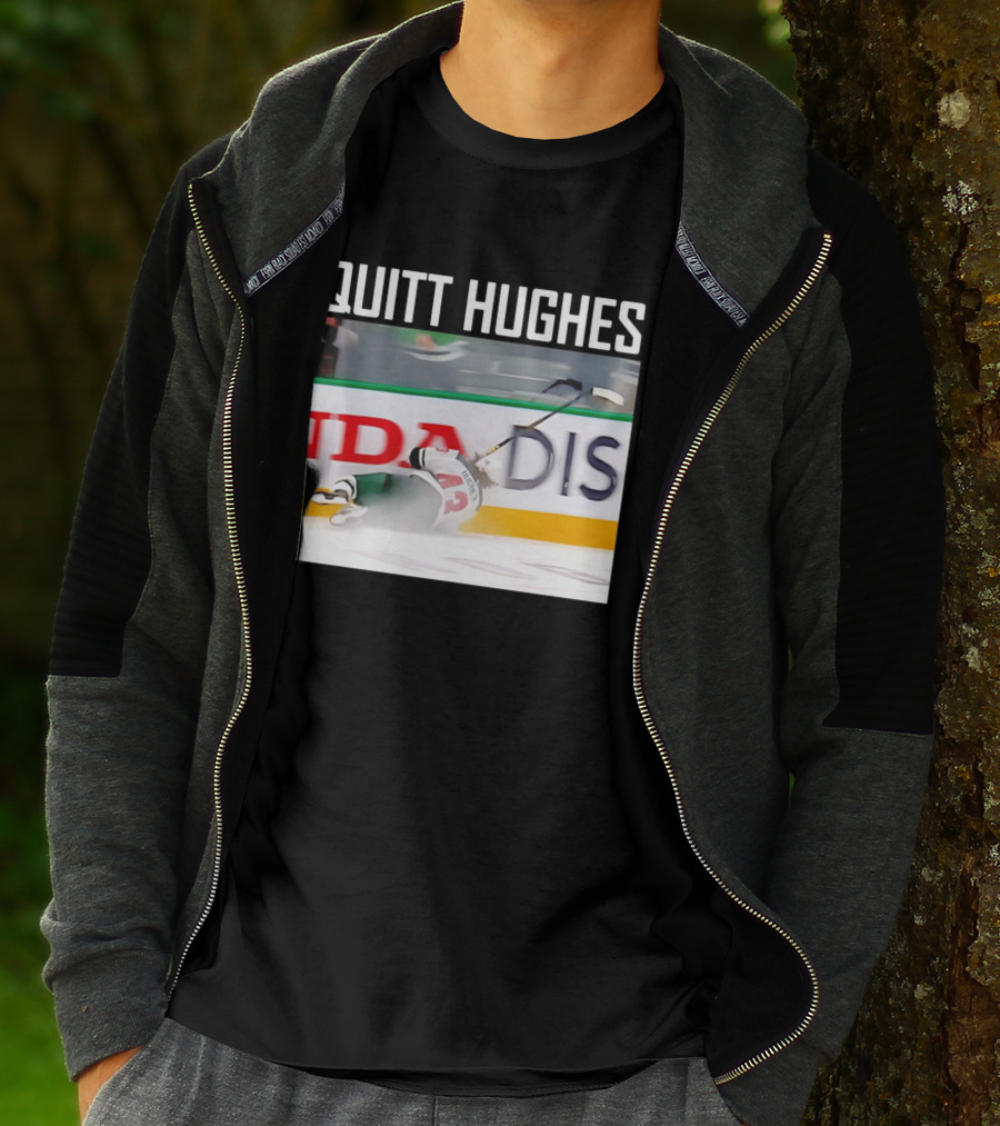 Quitt Hughes Hockey Player Falling Action Moment T-Shirt