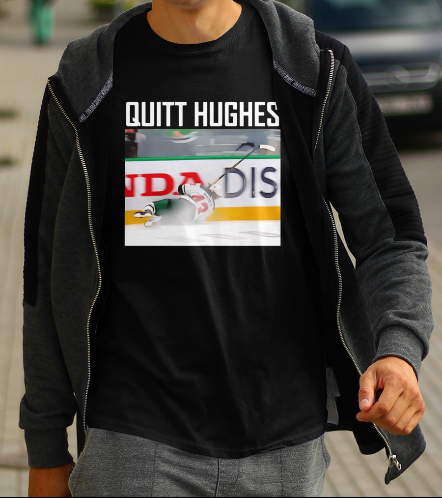 Quitt Hughes Hockey Player Falling Action Moment T-Shirt