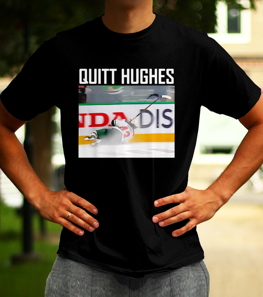 Quitt Hughes Hockey Player Falling Action Moment T-Shirt