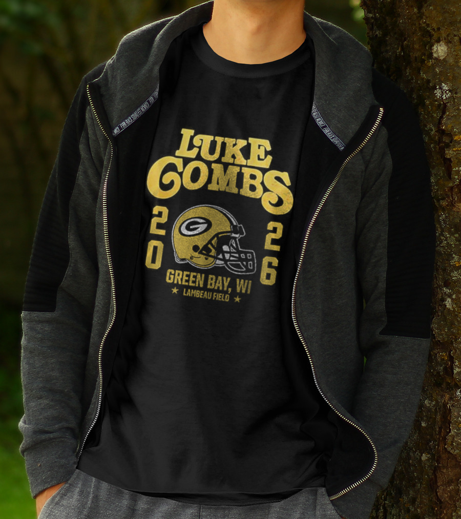 Luke Combs Green Bay WI Tour 2026 Helmet Packers Collaboration T-Shirt
