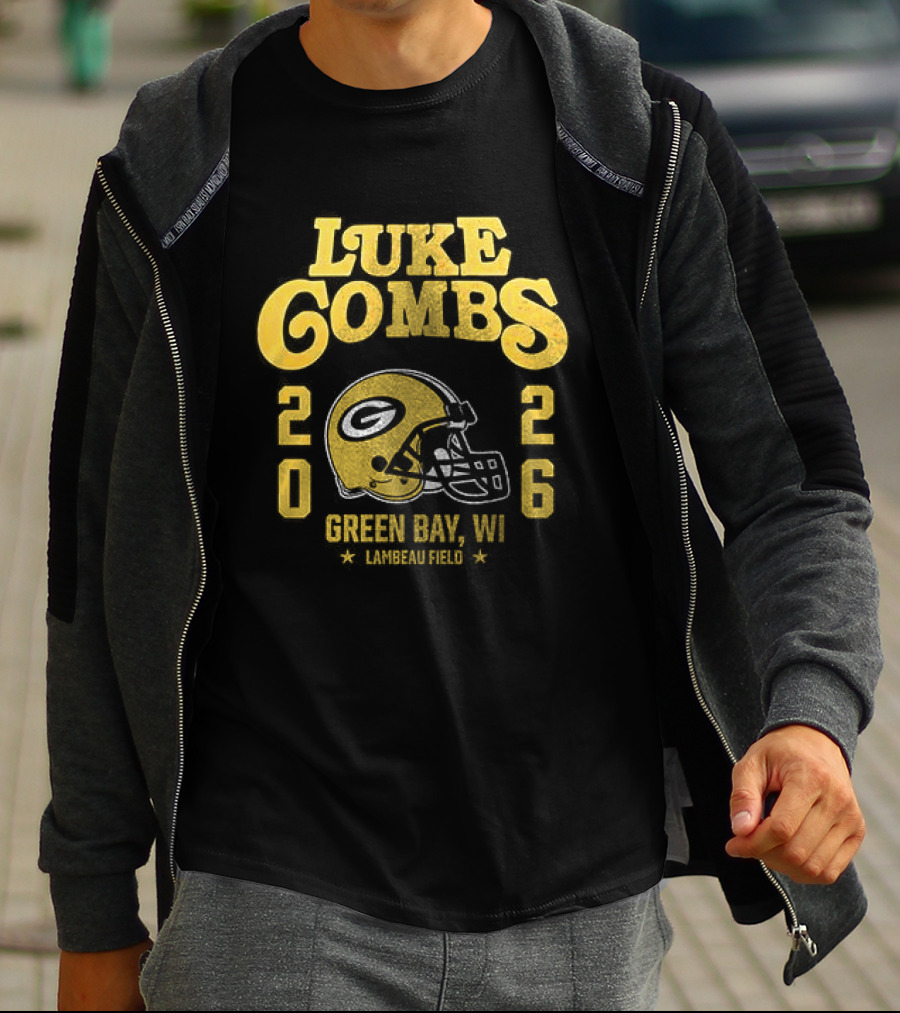 Luke Combs Green Bay WI Tour 2026 Helmet Packers Collaboration T-Shirt